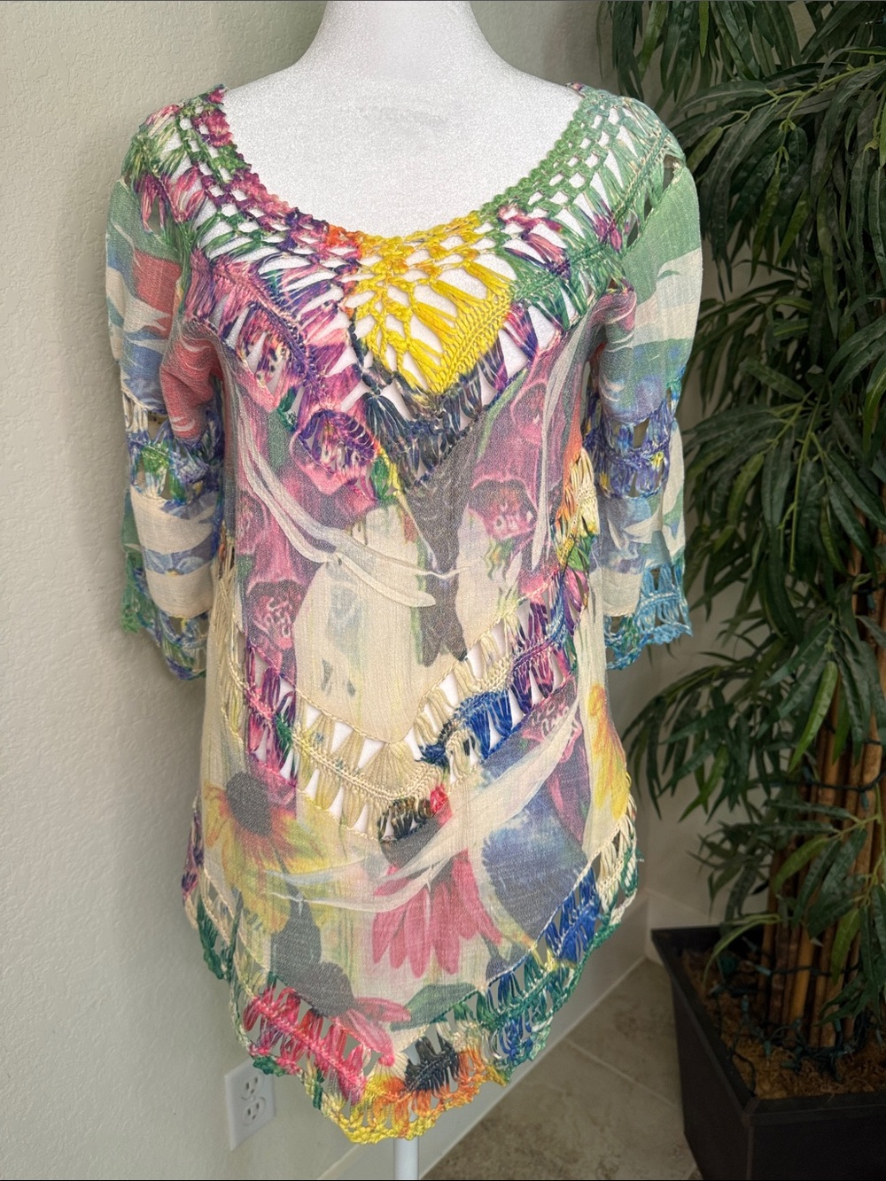 Dor Dor Boho Couture Multi-Color Crochet/Macrame Floral Top - Women's Size S - Picture 16 of 16